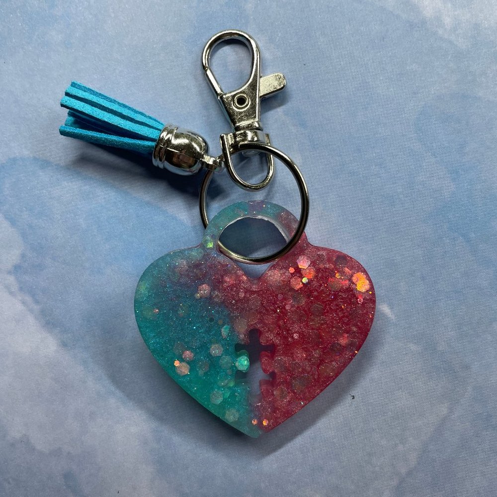 Handmade Heart Keychain with puzzle piece in middle